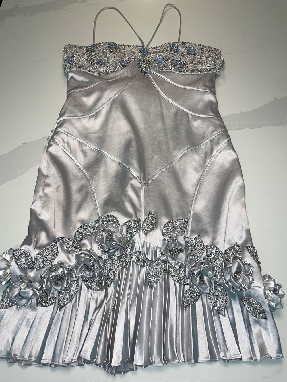 Insane embellished Mikael Aghal party dress M beaded, satin, bling, maximalism